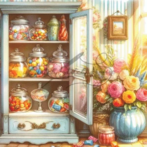 Vintage Candy Cabinet Flowers Cross Stitch Pattern