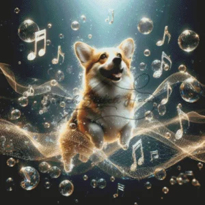Musical Corgi Dog With Bubbles Cross Stitch Pattern