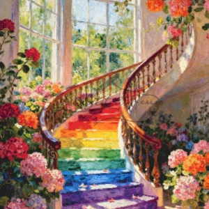 Rainbow Stairs Hydrangea Cross Stitch Pattern