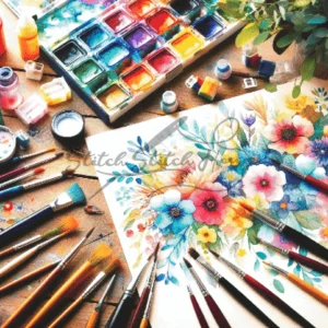 Watercolor Artist Palette Flowers Cross Stitch Pattern