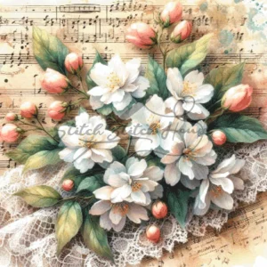 Vintage Jasmine Sheet Music Cross Stitch Pattern