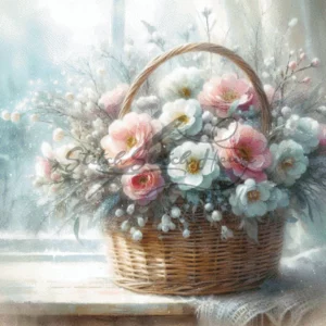 Watercolor Flower Basket Window Cross Stitch Pattern