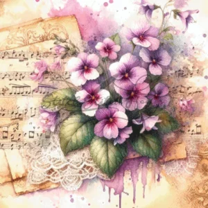 Violets Sheet Music Cross Stitch Pattern Vintage