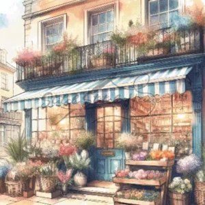 Watercolor Parisian Flower Shop Boutique Cross Stitch Pattern