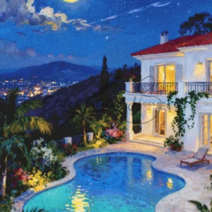 Mediterranean Villa Pool Cross Stitch Pattern