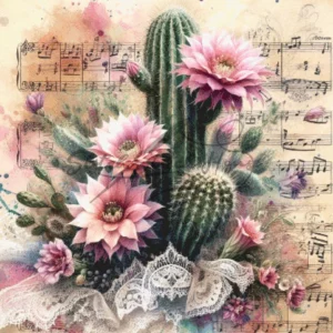 Vintage Cactus Music Sheet Cross Stitch Pattern