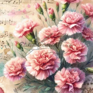 Vintage Carnation Music Sheet Cross Stitch Pattern