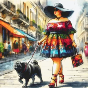 Lady Pug Fashion Street Cross Stitch Pattern