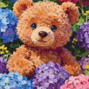 Teddy Bear Hydrangea Flower Cross Stitch Pattern
