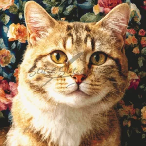 Floral Tabby Cat Cross Stitch Pattern
