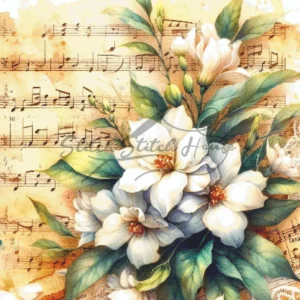 White Jasmine Sheet Music Cross Stitch Pattern