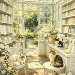 Greenhouse Library Cats Cross Stitch Pattern