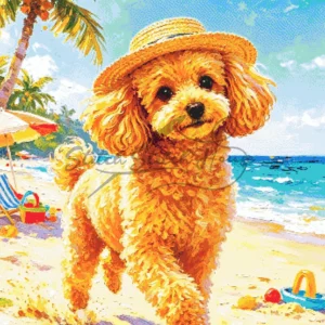 Cute Toy Poodle Beach Cross Stitch Pattern